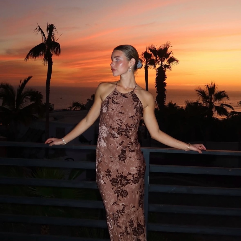 Zara maxi dress Floral Brown halter printed open back flowy boho summer